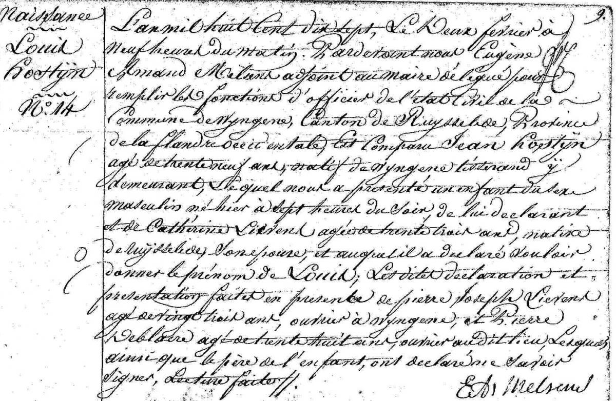 Hostijn Louis certidão de nascimento