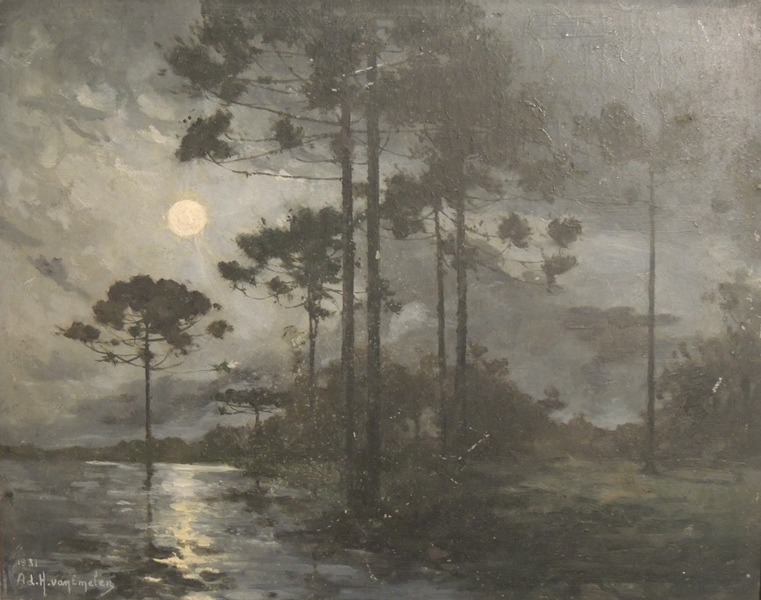 Van Emelen Adrien Paisagem com araucárias e lua cheia